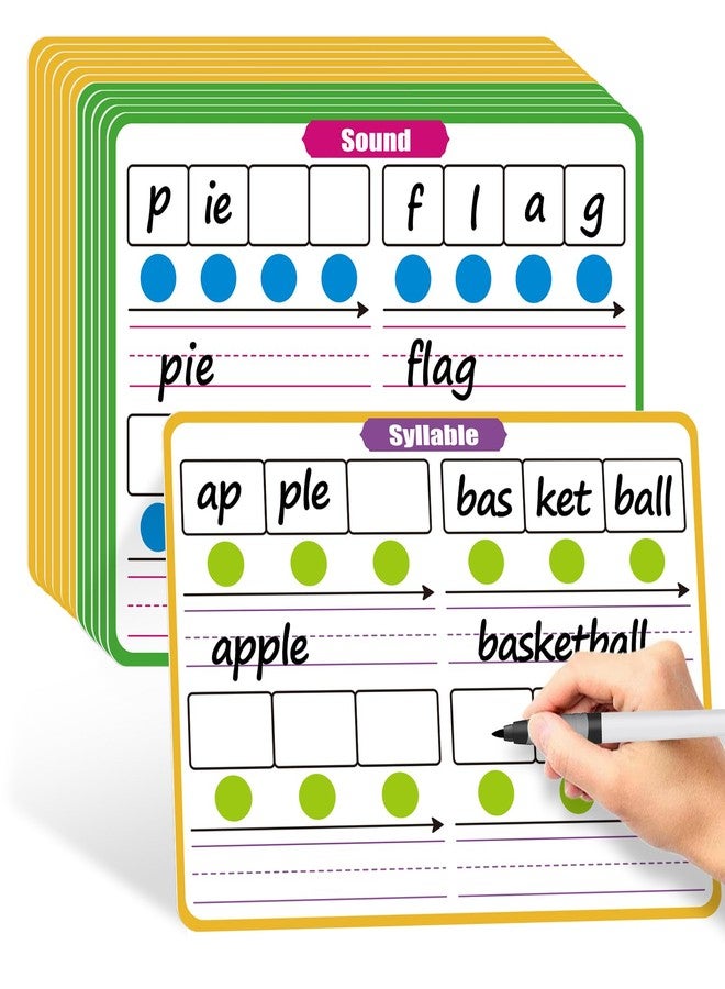 PraxiKidy 12 Pack Phonemic Awareness Dry Erase Flash Card,Phonics Games Science Reading Manipulative Speech Therapy Material Elkonin Box 1st Grade Classroom Must Haves Teacher Homeschool Supplies - Image 1